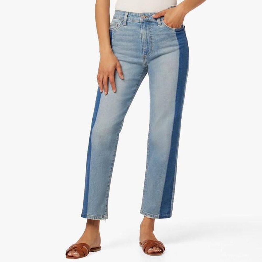 Joe’s Jeans Serafina High Rise Straight Ankle Jeans 29 Side Stripe Raw Hem